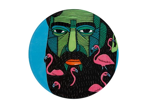 Mulga the Artist Ceramic Round Coaster 10.5m Flamingo Man 1 Mulga the Artist Ceramic Round Coaster 10.5m Flamingo Man