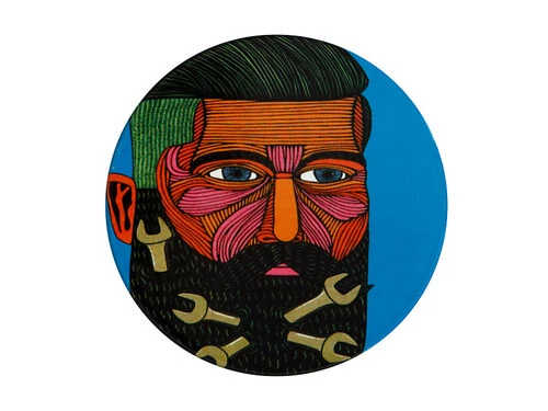 Mulga the Artist Ceramic Round Coaster 10.5cm Spanner Man 1 Mulga the Artist Ceramic Round Coaster 10.5cm Spanner Man