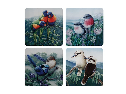 Birds of Australia KC 10yr Anniversary Cork Back Coaster 10.5cm Set of 4 Gift Boxed 1 Birds of Australia KC 10yr Anniversary Cork Back Coaster 10.5cm Set of 4 Gift Boxed